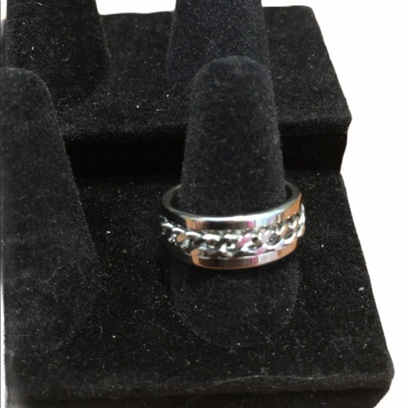 Stainless Steel Unisex Chain Spinner Ring Silver Tone Sizes 7-11 Wedding Band - Picture 5 of 6